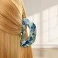 Blue and white marble pattern large hair claw clip worn on golden blonde hair - Style A Hollow (Blue-Green Marble)