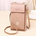 Ladies vertical mobile phone crossbody bag with floral embroidery in taupe - Apricot