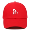 Red cotton baseball cap with white embroidered logo and six-panel classic curved brim - Adjustable / Red
