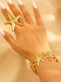 Set di gioielli a stella marina dorata con anello testurizzato e bracciale a maglie abbinato - Set Bracciale a Catena Stella Marina e Anello