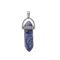 Macro shot of blue and white hexagonal natural crystal stone pendant with silver clasp - Blue Spot Jasper