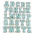 Sky blue chenille letter patches with gold glitter borders for DIY apparel decoration - 8cm / Set of 26 Letters / Blue