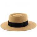 Cappello di paglia classico da donna con nastro nero per spiaggia e protezione solare - M (56-58cm) / Cachi con nastro nero