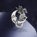 Vintage silver dragon and crescent moon brooch with detailed scales and fantasy design - Antique Silver Moon Dragon