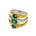 Three-piece titanium steel ring set in gold and silver with green emerald-cut cubic zirconia - Two-tone Gold Silver Green Zircon
