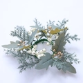 Mini Christmas wreath candle ring with blue pine needles, gold balls and white berries - Christmas Candle Holder No.1