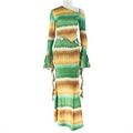 Detail of asymmetric one-shoulder top and maxi skirt set with green tie-dye stripes - S / Yellow-Green