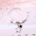 Weiße geflochtene Armbänder mit silbernen und schwarzen Sternanhängern für Damen - Stern (Einzelstück - Weißes Seil)