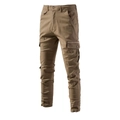 Slim-fit men's cargo pants in khaki twill with multi-pocket design for casual daily wear - EU 36 / Khaki