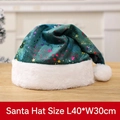 Dark green plush Christmas hat with colorful sequin stars and white faux fur trim - Green Star Style