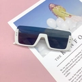 Detail of white oversized children sunglasses with gradient blue lenses and silver rivets - Solid White