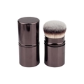 Detail of retractable bronze makeup brush showing closed lid and soft gradient bristles - Short Handle Retractable Coffee / Coffee