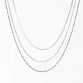 Collana a tre strati in acciaio inossidabile argento con catene a serpente e fune - Argento (D1299)