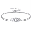 Double-layered 925 sterling silver bracelet with interlocking diamond-set loops - Platinum Plated Double Layer CZ Link Bracelet 2.58g