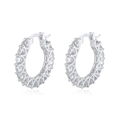 Classic S925 sterling silver hoop earrings with sparkling cubic zirconia stones - Silver Round Rhinestone Hoop (SE393-P)