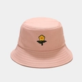 Pink bucket hat with small yellow flower embroidery in soft macaron color canvas fabric - M (56-58cm) / Deep Pink