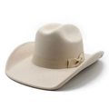 Klassieke beige western cowboy vilten hoed met brede rand en een elegant zijden striklint - M (56-58cm) / Beige