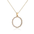Detail of 18K gold plated copper necklace featuring a round pendant with zircon stone - Letter O