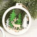 Pendaglio natalizio rotondo in legno con sagome ritagliate di alce e pino montano - Stile 3-Renna Minimalista Nordica