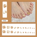 Short brown and white press-on toenails with minimalist daisy floral designs - F090 Cute Flower (Glue Type)