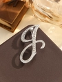 Elegant silver letter J brooch with sparkling rhinestones in an artistic cursive style - Silver Letter J