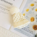 Off-white knit wool hat with pompom and cable texture for 20cm plush cotton dolls - For 20cm Doll / White Pompom Hat