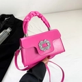 Minimalist fuchsia small square crossbody bag with sparkling crystal buckle detail - Rose Red