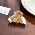 Vintage milk coffee acetate hair claw clip with golden lettering on a dark wood background - Small Semicircle-6.6cm