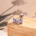 Orecchino singolo a fiocco con cristallo viola in acciaio al titanio argento - Viola (Pezzo Singolo)