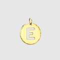 Golden stainless steel round pendant featuring a minimalist cutout letter E design - 14K Gold - E