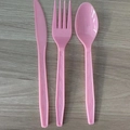 Pink plastic cutlery set with textured handles including knife, fork and spoon - Pink Spoon / 24 Pieces