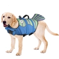 Blue shark fin pet life jacket for dogs featuring heavy duty handle and safety buckles - Eyes Fish Blue