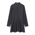 Dunkelblaues Denim-Minikleid mit langen Ärmeln und Stehkragen in der Rückansicht gezeigt - XS / Aqua