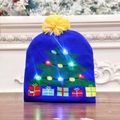Blue knitted Christmas hat with glowing LED lights and a yellow pom-pom top - Blue Base Christmas Tree