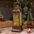 Vintage-Weihnachtslaterne in Bronze mit leuchtendem Nikolaus und Glitzerschnee-Effekt - Laterne Fest Weihnachtsbaum