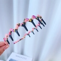 Pink floral wave headband with built-in hair clips for secure styling and volume - Protective Cover Style / Pink Floral