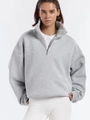 Minimalist light grey half-zip sweatshirt with high collar and loose fit for casual wear - S / Thin Style / Light Gray