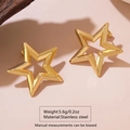 Polished gold hollow star earrings made of stainless steel weighing 5.6g for women - Gold Hollow Star Earrings