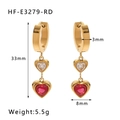 Vintage heart shaped earrings with red gemstone and cubic zirconia in gold plating - Red White Heart Colorblock Drop Earrings(HF-E3279-RD)