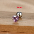 Macro shot of heart-shaped earring with 4mm purple zircon and secure screw-back ball closure - 4mm Silver Tone Purple Style (E1611)