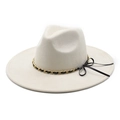 Elegante cappello fedora in feltro crema a tesa larga con catena nero-oro e fiocco - M (56-59cm) / Beige (Scamosciato)