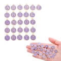 Round purple enamel alphabet charms with gold frame showing scale in hand - A-Z Set (26Pcs) / Purple