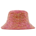 Cappello a secchiello rosa con strass colorati da donna, elegante per feste e sole - M(56-58cm) / Rosso