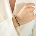 Hip-Hop Street-Fashion geflochtenes Lederarmband mit goldener Kette für Damen und Herren - Armband / 15+5cm / Gold