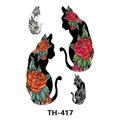 Waterproof temporary tattoo sticker with colorful cat silhouette and red peony design TH-417 - Th-417 / 210*148mm