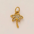 Gold-plated palm tree pendant with sparkling diamonds and hanging loop for DIY jewelry - Palm Tree