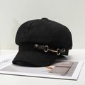 Gorra de repartidor negra clásica con hebilla de bocado dorada y tira de cuero - Talla única / Negro