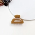 Macro view of a caramel translucent acrylic hair claw clip on white background - Jelly Mini Claw - Semi-circle Light Coffee