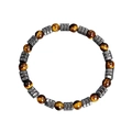 Men's beaded bracelet with brown tiger eye stones and hematite spacers on white background - 6MM Yellow Tiger Eye