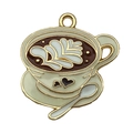 Cream enamel coffee cup charm with heart detail and gold plating for jewelry making - Coffee Cup (Cream)